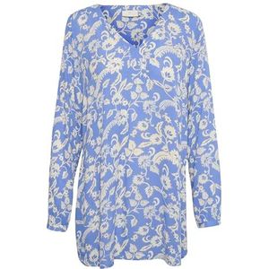 KAFFE Women's Tunic Long Sleeves V-Neck Casual Fit Printed Below Hip Length Femme, Ultramarine/White Flower, 38