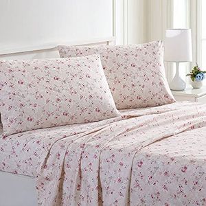 Modern Threads Extra zachte 4-delige beddengoedset bedrukt met diepe zakken tot 40,6 cm, kasjmier roze matras voor tweepersoonsbed