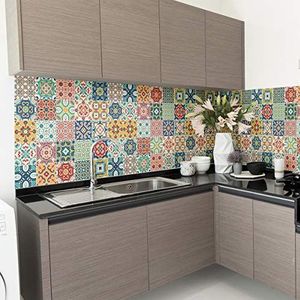 Azulejos Muurstickers, 60 stuks, zelfklevend, voor in de keuken, 15 x 15 cm, 60 stuks cementtegels, zelfklevend