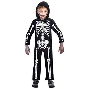 amscan - Skeletkostuum voor kinderen, botstructuur, carnaval, themafeest, Halloween, 10-12 jaar, zwart/wit.