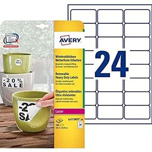 AVERY - Verpakking met 480 etiketten, extra sterk, verwijderbaar, van polyester, personaliseerbaar en bedrukbaar, formaat 63,5 x 33,9 mm, laserdruk, (L4773REV-20)