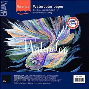 Florence Aquarelpapier, 50 vellen, 300 g/m², glad, 30,5 x 30,5 cm, voor aquarel, handlettering, penseelletting en andere knutselprojecten van papier