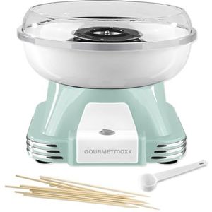 GOURMETmaxx Suikerspinmachine voor thuis, het origineel met 10 stokjes en maatlepels in nostalgisch retro design van mint, hoogwaardige Cotton Candy voor alle