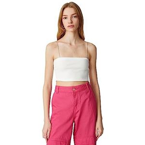 Koton Débardeur pour femme Glitz Stone Strappy Ribbed Crop, Ecru (010), M