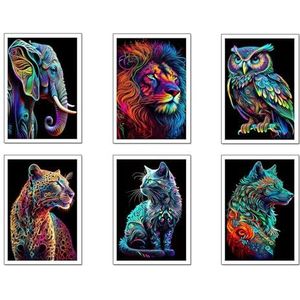 DKORARTE Lot de 6 tableaux avec base en bois pour décoration de salon modernes, chambres à coucher, chambre à coucher, nature et animaux avec crochets métalliques (29 x 20 cm chaque tableau)