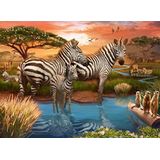 Zebra's bij de Drinkplaats Puzzel (500 Stukjes)