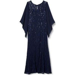 Gina Bacconi Robe longue et évasée pour femme avec encolure et manches capelet illusion, bleu marine, 44