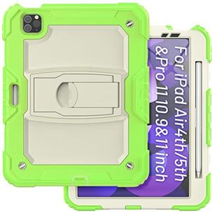 Étui de protection en silicone pour iPad Pro 11 et 10,9"" avec support invisible et fente pour stylo, robuste et résistant aux chutes, beige + vert jaune