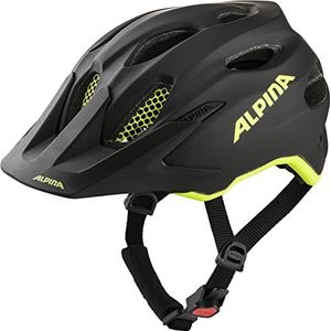 ALPINA CARAPAX JR. Flash Fietshelm, helder, licht, veilig, led, met muggennet, voor kinderen, zwart/neongeel, mat, 51-56 cm