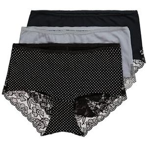 Ulla Popken Hipster, 3-pack, kanten slips voor dames, zwart.