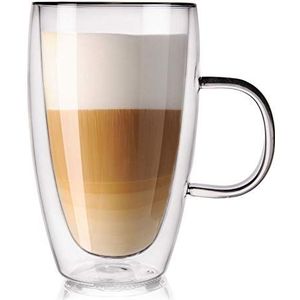 ORION Theeglas, dubbelwandig, thermisch glas, voor koffie, latte, cappuccino, thee, 430 ml