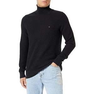 Tommy Hilfiger Rechthoekige structuur Roll Nk Pullover Heren, zwart.