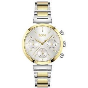 BOSS Dameshorloge analoog kwarts multifunctioneel horloge met tweekleurige roestvrijstalen armband 1502550 zilver/wit armband, Zilver/Wit, Armband
