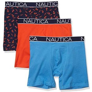 Nautica Klassieke boxershorts voor heren, in verpakking van 3 stuks, van stretch katoen, Oranje klapronbloem / blauw aero / ankerblauw