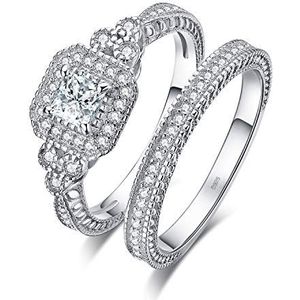 JewelryPalace Infinity Stapelbare ring maat prinses smaragd steen zilver 925 dames, klassieke kubieke zirkonia ring verlovingsring belofte ring trouwring verguld geel roségoud verguld sieraden set
