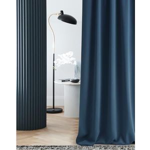 ROOM99 Laurel Gordijn met plooiband, 140 x 250 cm (b x h), ondoorzichtig, schuifgordijn voor woonkamer, slaapkamer, railsysteem, donkerblauw