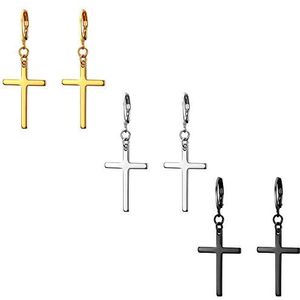 JewelryWe Sieraad Unisex Creolen, roestvrij staal, klassiek kruis, oorbellen, oorhangers, oorpiercing voor heren en dames, zwart, goud, zilver, blauw, veelkleurig, Roestvrij staal, zonder steen,