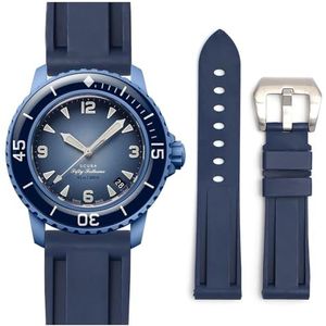 Stanchev Blancpain x Swatch reservearmband 22 mm zacht rubber waterdichte reservearmband voor Swatch Blancpain Fifty Fathoms voor dames en heren met gereedschapsset voor installatie en verwijdering