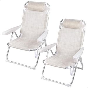 AKTIVE Set van 2 strandstoelen en ligstoelen, 2-in-1, 48 x 60 x 90 cm, 5-voudig kantelbaar, aluminium frame, gevoerd kussen, kantelbeveiliging, inklapbaar met handgreep