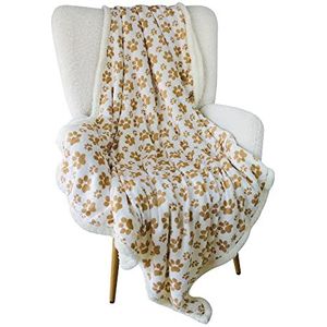 Longrich Ultra zachte Sherpa Throw deken met meerdere hondenbotten, poten en flanelmotieven, beige, Paw Print, 50 x 60 cm