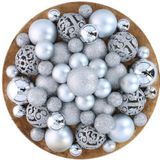 Giftsome Kerstballen, 101 stuks, kerstboomversiering, onbreekbaar, voor binnen en buiten, kunststof, diameter 3/4/6 cm, mat, glanzend, glinsterend, open, zilverkleurig