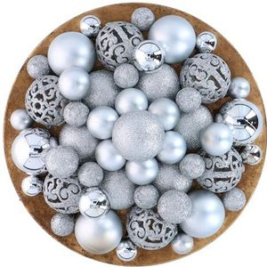 Giftsome Kerstballen, 101 stuks, kerstboomversiering, onbreekbaar, voor binnen en buiten, kunststof, diameter 3/4/6 cm, mat, glanzend, glinsterend, open, zilverkleurig