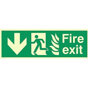 Viking Signs Fire Exit SG698-L31-PV"" sticker met pijl naar beneden 100 mm H x 300 mm B