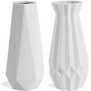 Ceranee 2 stuks keramische vazen wit mat 19,8 cm voor moderne huisdecoratie bloemenvaas porselein