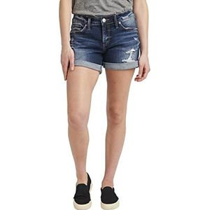 Silver Jeans Co. Dark Wash Ecf428 Boyfriend Mid Rise Shorts voor dames, Dark Wash Ecf428, dark wash ecf428