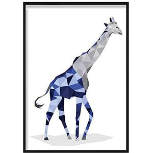 Artze Wall Art Poster: Geometrische polygiraffe-poster, 30 x 40 cm, marineblauw/grijs