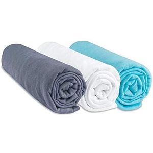 Set van 3 hoeslakens, 40 x 80 cm, rekbaar voor 40 x 90 cm, wieg, reiswieg, 40 x 80 cm, 100% katoen, grijs, wit, turquoise, gezonde slaap, merk Easy dort | Oeko-Tex gecertificeerd | gemaakt in Europa