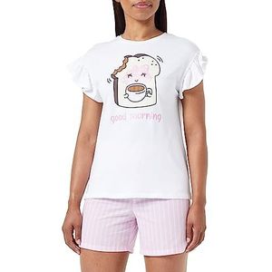 United Colors of Benetton Pig(T-shirt + short) 30963p023 damespijamaset (1 stuk), Optisch wit 101
