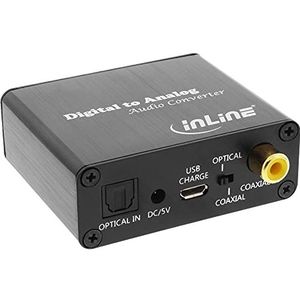 InLine 65002 K digitale audio converter naar analoog, Toslink-ingang en cinch naar cinch stereo-uitgang, stroomvoorziening via USB