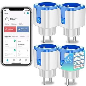 SURFOU Aangesloten stopcontact, verbruik, type E, compatibel met Alexa, Google Home en SmartThings, programmeerbaar wifi-stopcontact, spraakbediening, afstandsbediening app, tijd-/timer, 4 stuks