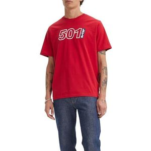 Levi's Ss Relaxed Fit T-shirt voor heren, 501 Outline Crimson logo