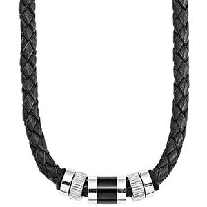 s.Oliver Halsband Leder Halsketting, 45+3 cm, Zwart, Geleverd in een juwelen geschenkverpakking, 9066681