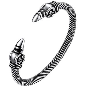 FaithHeart Viking-armband voor heren, Fenrir wolfskop, raven/draak, roestvrij staal/zwart, open band, Scandinavische gothic sieraden (geschenkdoos), Niet-kostbaar metaal, Geen edelsteen