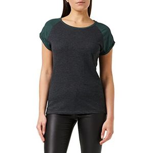 Urban Classics Basic T-shirt voor dames met contrasterende mouwen, contrast raglan, verkrijgbaar in meer dan 10 kleuren, maten XS tot 5XL, carbon/groen flessengroen