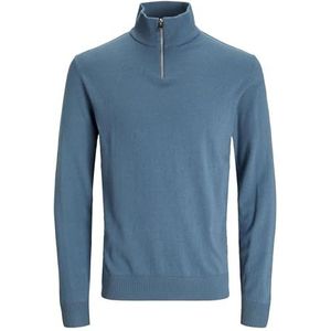 Jack & Jones Jjeemil Knit Noos gebreide herentrui met halve ritssluiting, Blauw