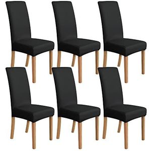Amazon Basics Set van 6 rekbare stoelhoezen voor eetkamerstoelen, zwart