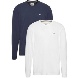 Tommy Jeans Tjm Reg 2 Pack Ls Tee T-shirt voor heren, marineblauw/wit