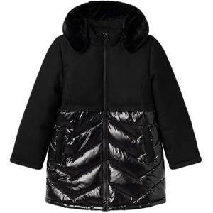 NAME IT Nkfmarol Lange korte jas voor meisjes, zwart.