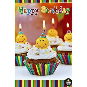 bsb Happy Birthday smileys op muffins verjaardagskaart