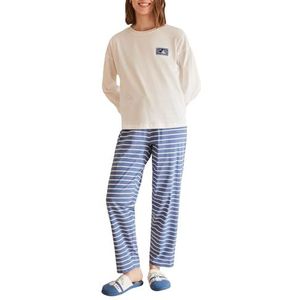 Women'secret Sailor Lange pyjama met lange mouwen, pyjamaset voor dames, ECRU