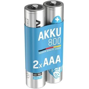 ANSMANN Oplaadbare NiMH-batterijen 800 mAh 1,2 V (2 stuks) - AAA HR03-batterijen zonder geheugeneffect of overbelastingsgevaar - NiMH-batterijen voor afstandsbediening, draadloze muis enz.