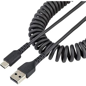 StarTech.com USB naar USB-C kabel 1 m – USB-C intensief gewikkeld – USB-A naar USB-C kabel van robuuste aramidevezel – USB-C lader M/M – adapter TB3 zwart (R2ACC-1M-USB-kabel)