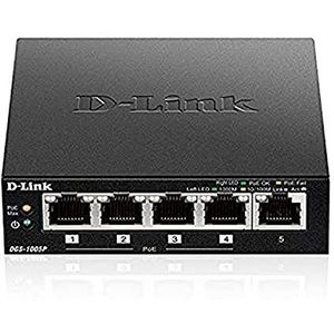 D-Link DGS-1005P 5-poorts Gigabit Switch 10/100/1000 Mbps met POE - ideaal voor het delen van verbindingen en netwerken klein/thuiskantoor