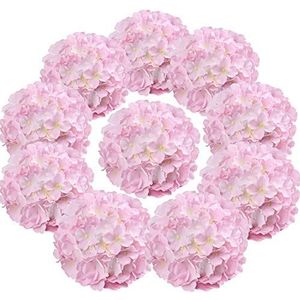 Flojery, 10 stuks hortensia's van zijde met stelen voor bruiloft huisdecoratie (roze)