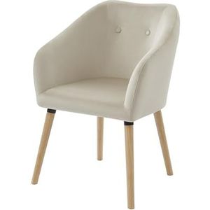 BAÏTA Viggo fauteuil in beige fluweel met houten voet