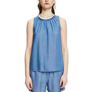 edc by ESPRIT Blouse sans Manches en Jean à Volants, Blue Medium Washed, XL